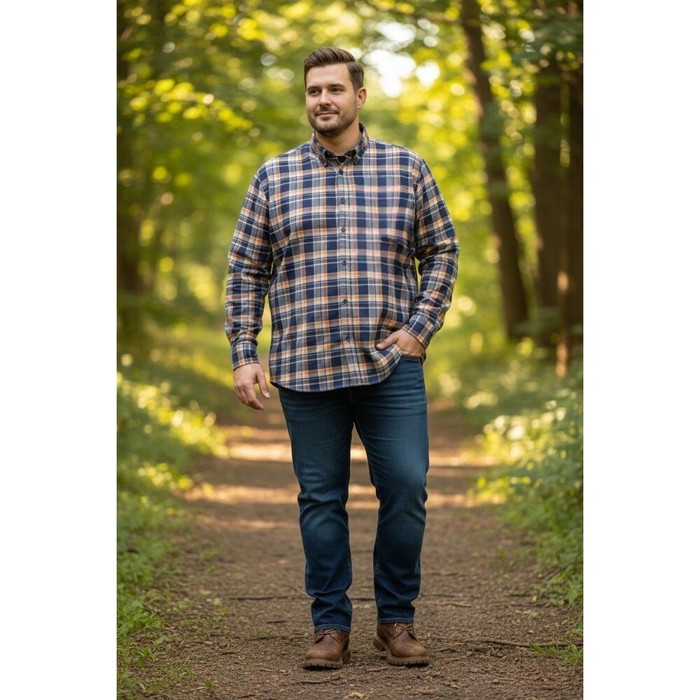 Nautica Button Up Shirt Mens 5XLT Long Sleeve Blue Gold Plaid
